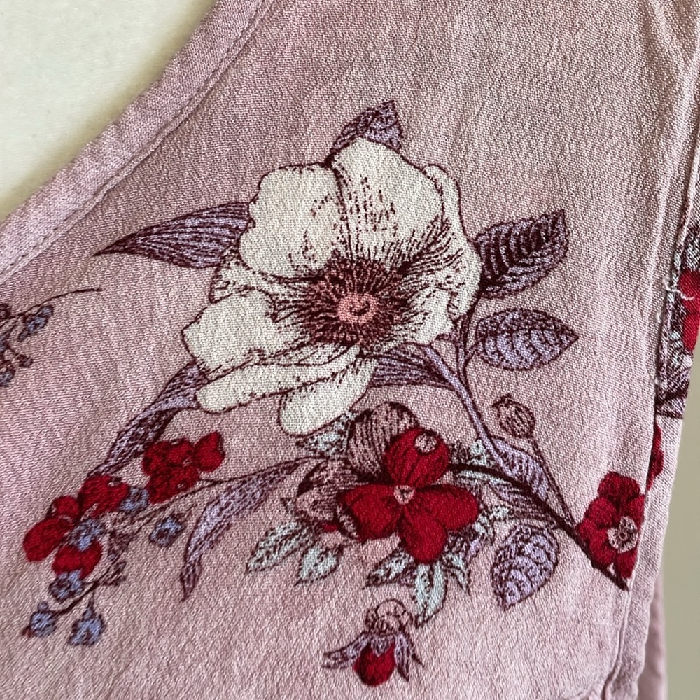 KNOX ROSE FLOWY PINK FLORAL SLEEVELESS PINK TOP Size XXL Tassel Tie Keyhole - Picture 10 of 12